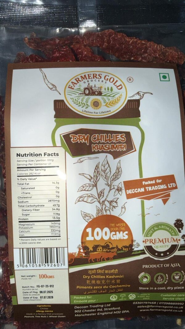 Dry Kashmiri Red Chillies 100g Farmers Gold