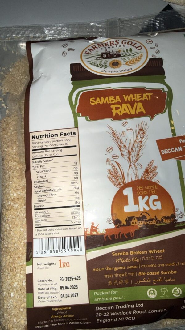 Samba Wheat Rava 1kg Farmers Gold