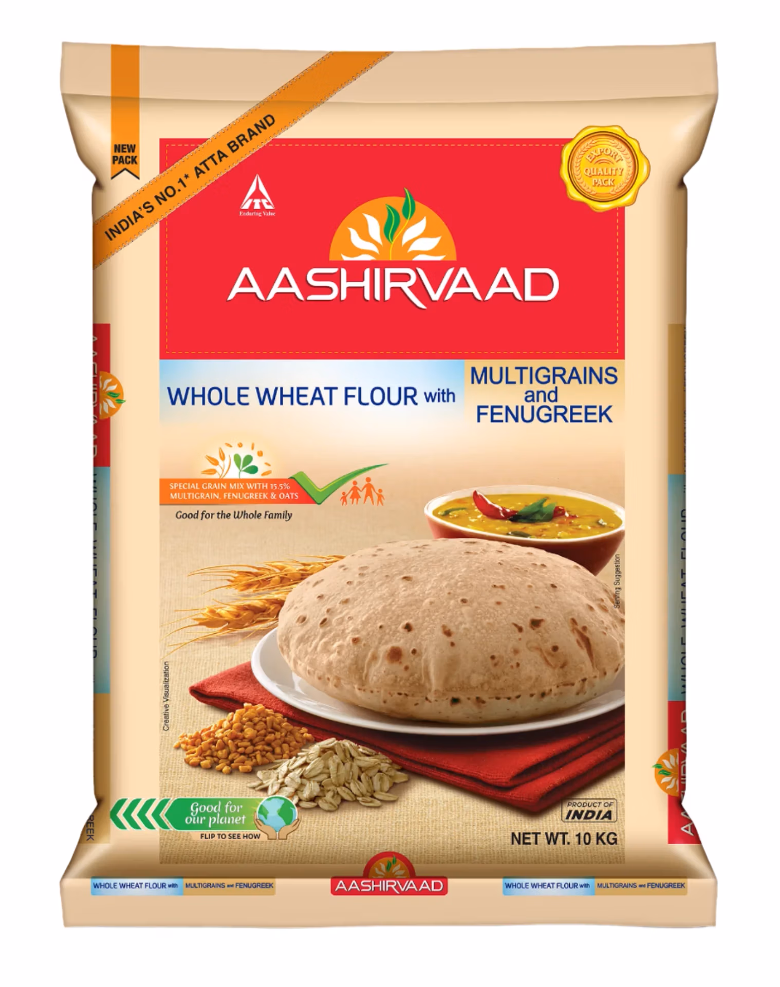 Aashirvaad Low GI Whole Wheat with Multigrains & Fenugreek Atta 10Kg